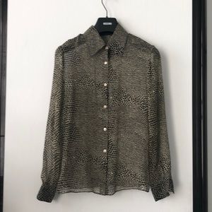 Silk Blouse Black on Beige Print 8